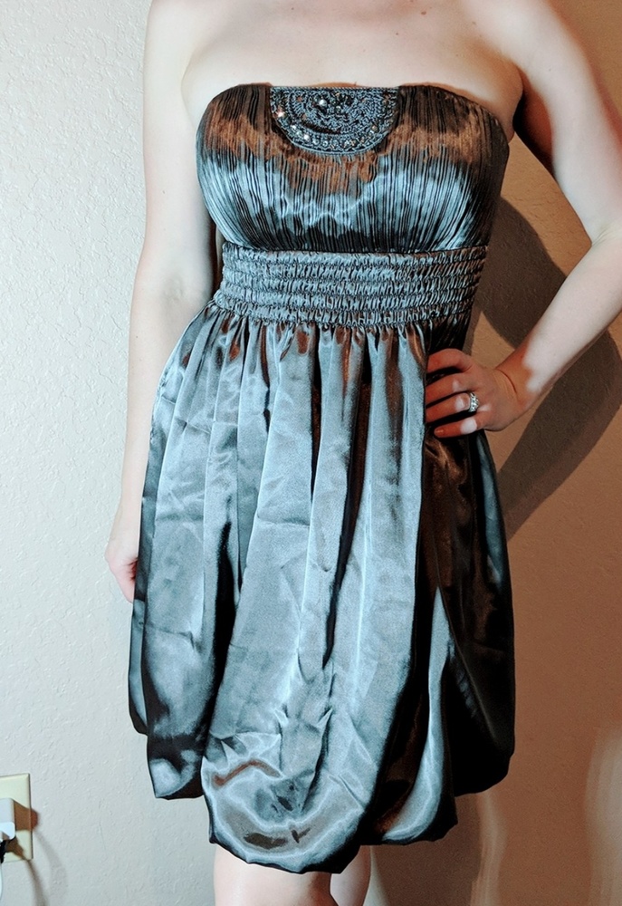 Lyndia Procanik taupe strapless dress prom/weeding